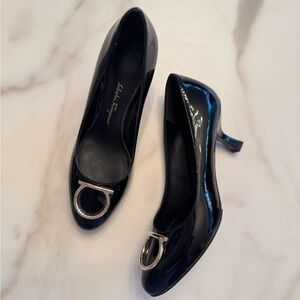 Salvatore Ferragamo Black Heels with Silver Ornament